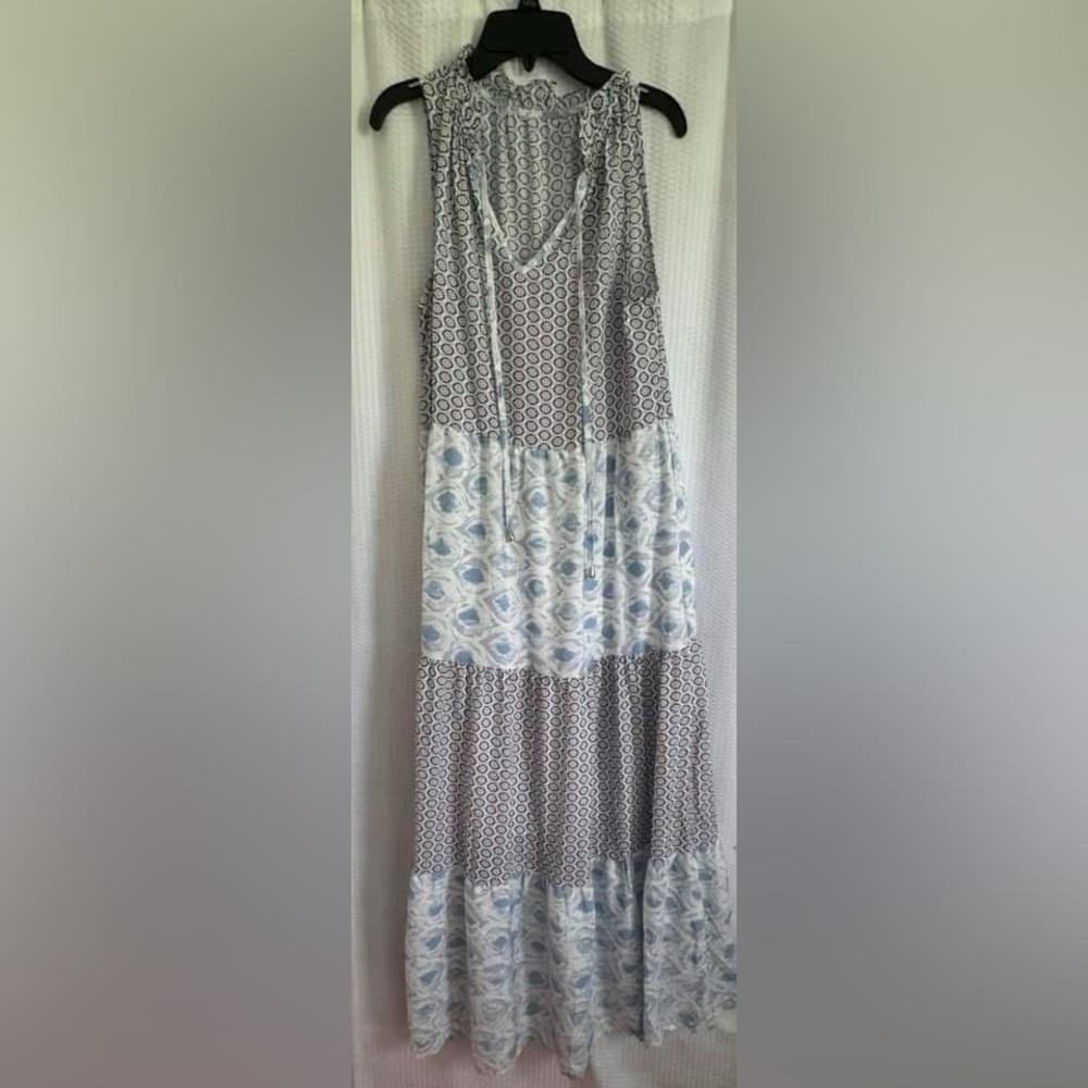 Bohemian Maxi Dress in Blue and White